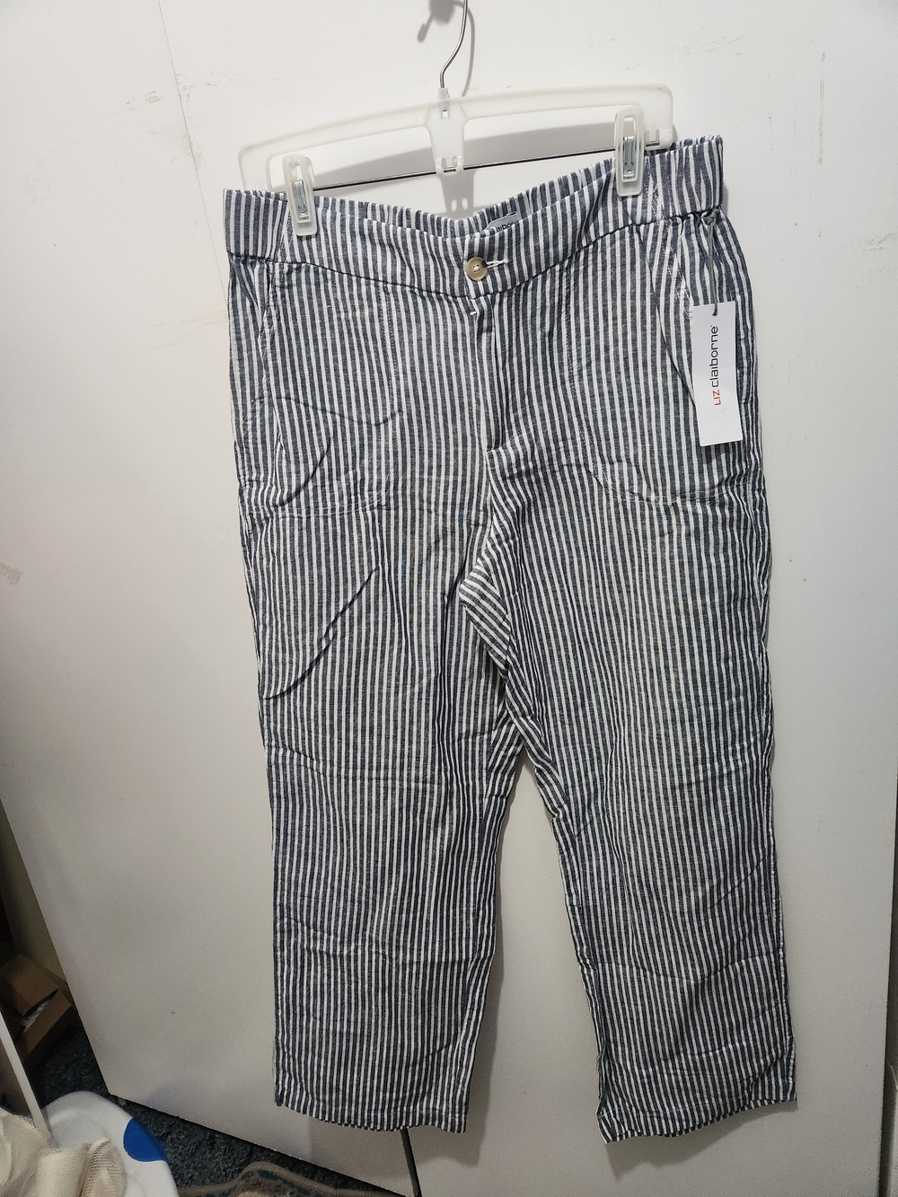 Liz Claiborne Navy and White Vertical Stripe Chinos